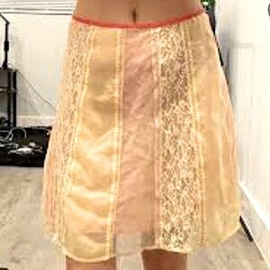Vintage Free People A Line Lace Pink Cream Skirt EUC